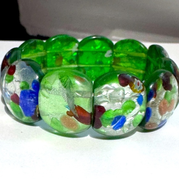💚 Rare Murano Glass “Tutti-Frutti” Bracelet – Green & Silver Fleck Magic! 💫✨ - Picture 6 of 13